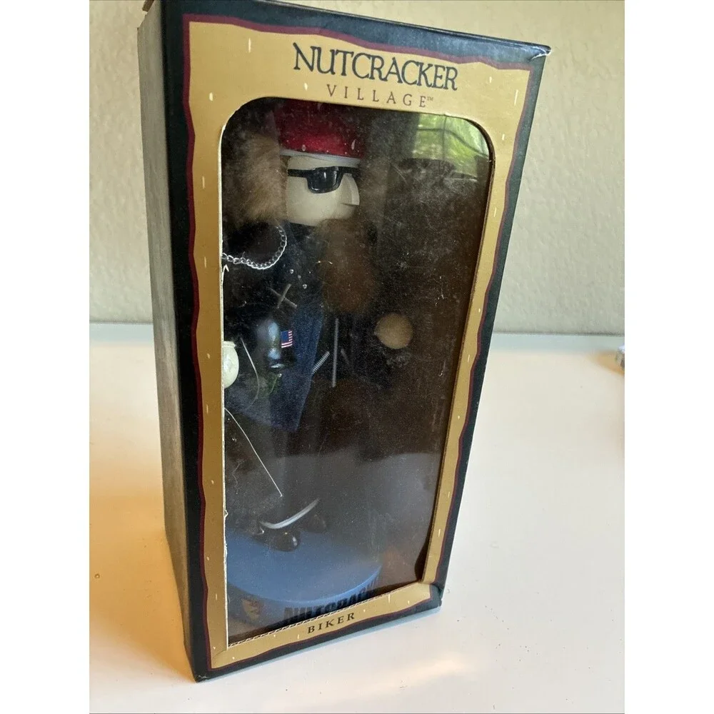 Nutcracker Village Biker Nutcracker Vintage 1999 Holiday Decor Christmas In Box
